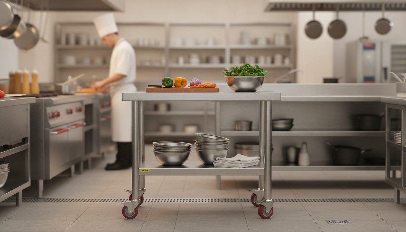 Rolling Stainless Steel Work Table with Wheels for Prep